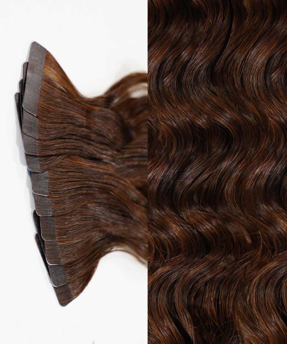 chocolate brown (3) curly tape in hair extensions by Perfect Locks#color_chocolate-brown-(3)