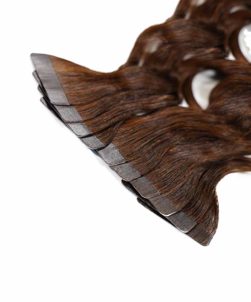 chocolate brown (3) curly tape in hair extensions by Perfect Locks#color_chocolate-brown-(3)
