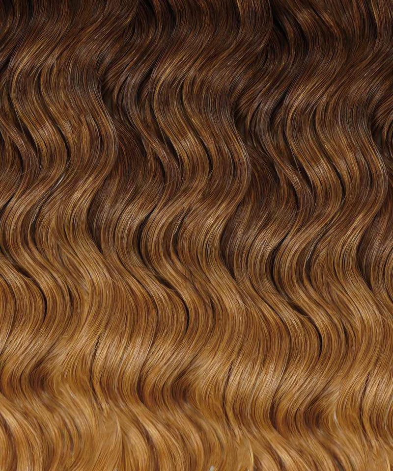 chocolate toffee ombre (4/6/27) curly tape in hair extensions by Perfect Locks#color_chocolate-toffee-ombre-(4/6/27)