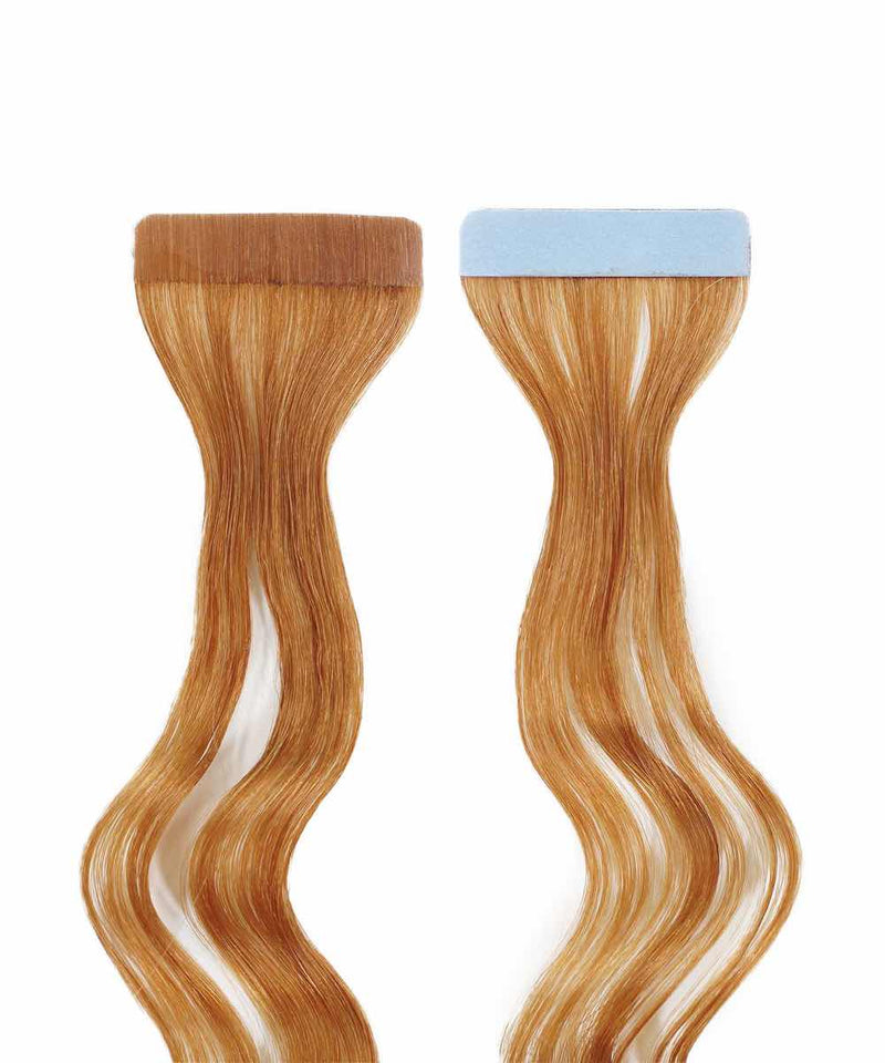 honey blonde ombre (12/27/613) curly tape in hair extensions by Perfect Locks#color_honey-blonde-ombre-(12/27/613)