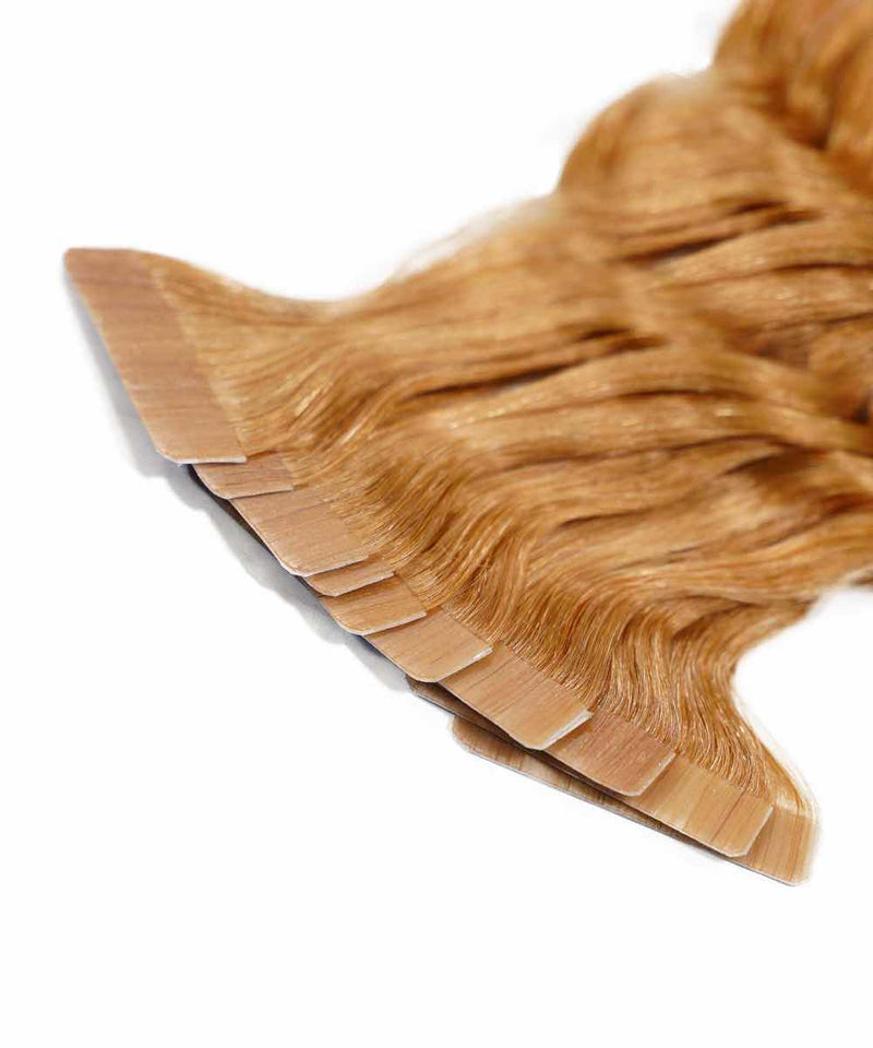 honey blonde (27) curly tape in hair extensions by Perfect Locks#color_honey-blonde-(27)
