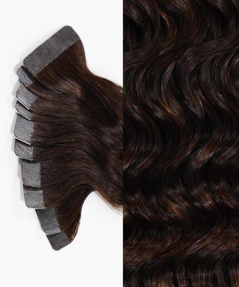 natural black (1B) curly tape in hair extensions by Perfect Locks Natural Black Curly Tape-In Hair Extensions #color_natural-black-(1B)