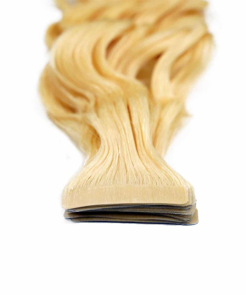 platinum blonde (613) curly tape in hair extensions by Perfect Locks#color_platinum-blonde-(613)