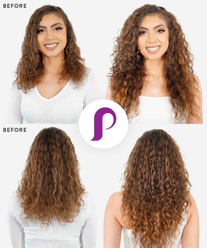 honey blonde (27) curly tape in hair extensions by Perfect Locks#color_golden-brown-(6)
