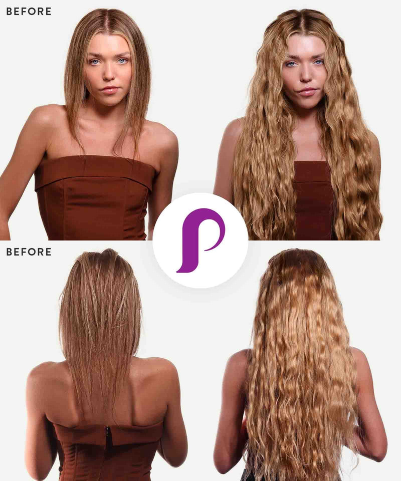 platinum blonde (613) curly tape in hair extensions by Perfect Locks#color_honey-blonde-(27)