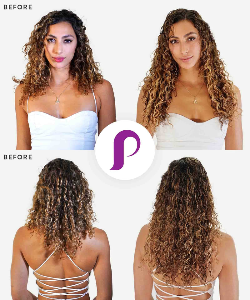 toffee blonde highlights (4/27) curly tape in hair extensions by Perfect Locks#color_toffee-blonde-highlights-(4/27)