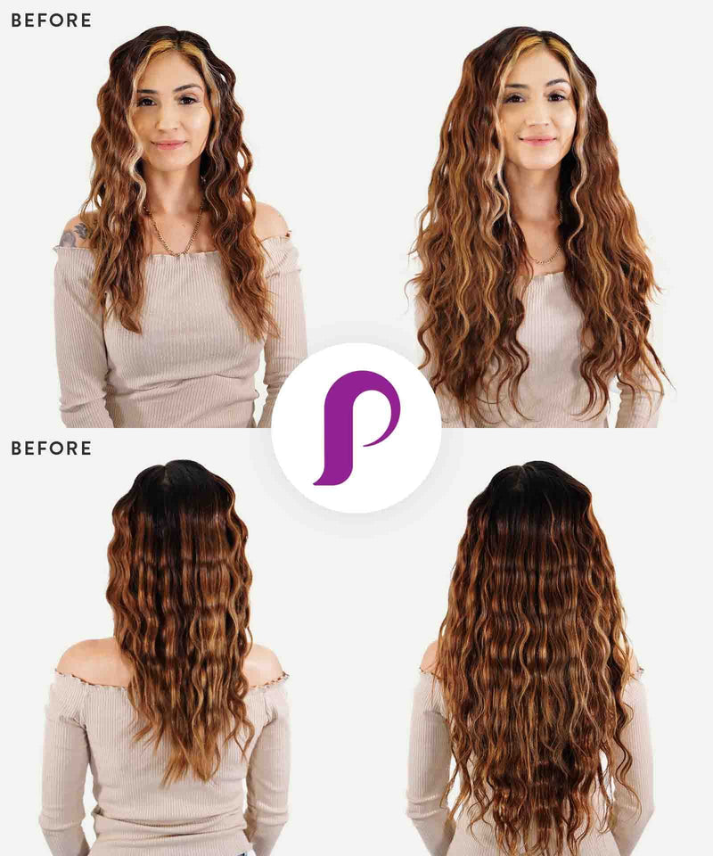 warm mocha lowlights (2/4/6) curly tape in hair extensions by Perfect Locks#color_warm-mocha-lowlights-(2/4/6)