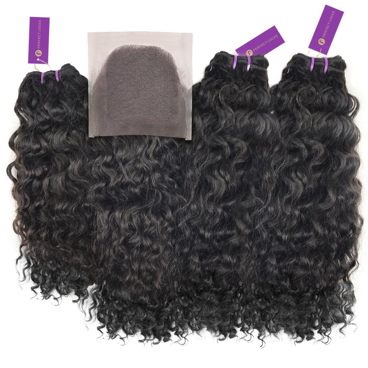 3 x Curly Virgin Machine Weft Bundle + Closure Deal